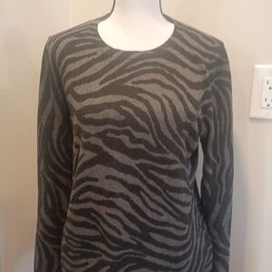 Lauren Ralph Lauren Gray Zebra Print Crewneck Sweater